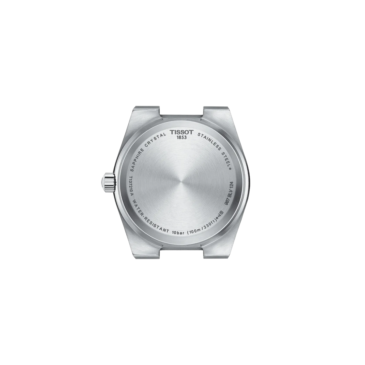 Tissot PRX Quartz - caseback showing Tissot 1853 stainless steel sapphire crystal water resistant engravings
