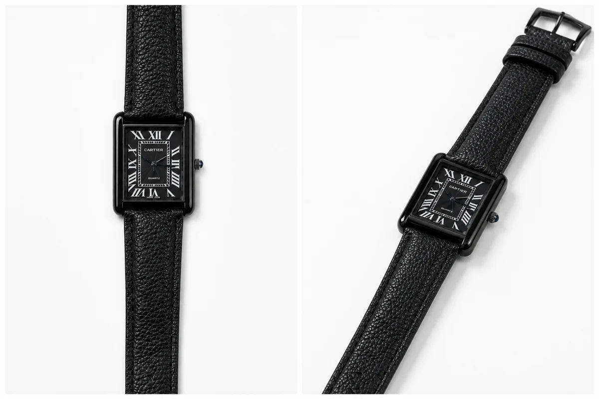 Cartier Tank Must Black Edition Quartz Watch with Roman Numeral Dial & Black Leather Strap
