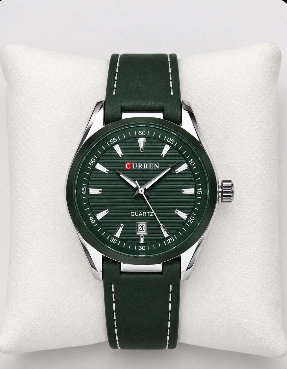 CURREN Men's Quartz Watch with Green Dial & Rubber Strap