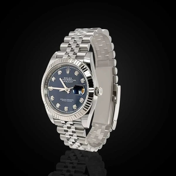 Rolex Datejust 41 Blue Dial dark background shot