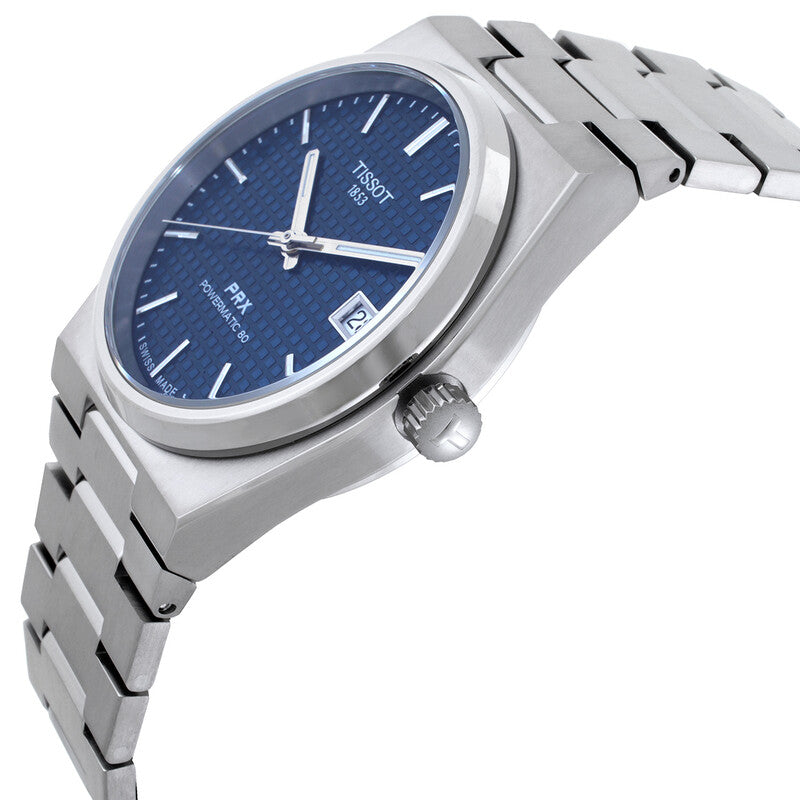 Tissot PRX Powermatic 80 - angled side view showing case profile and integrated bracelet